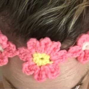 Handmade Pink Flower Crochet Headband -tie back